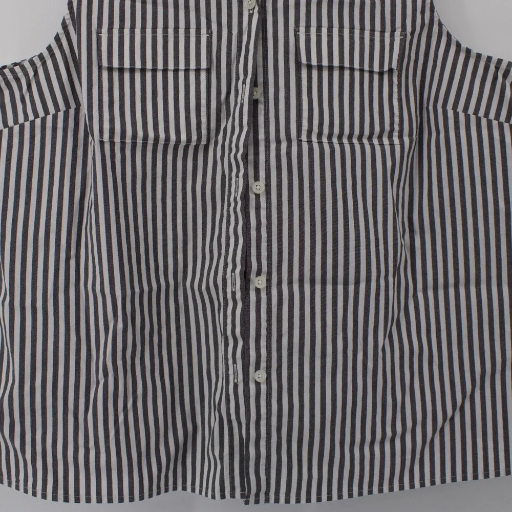 J. Jill Womens Grey White Striped Sleeveless Shirt Large Nautical Preppy Contemp - Picture 3 of 7